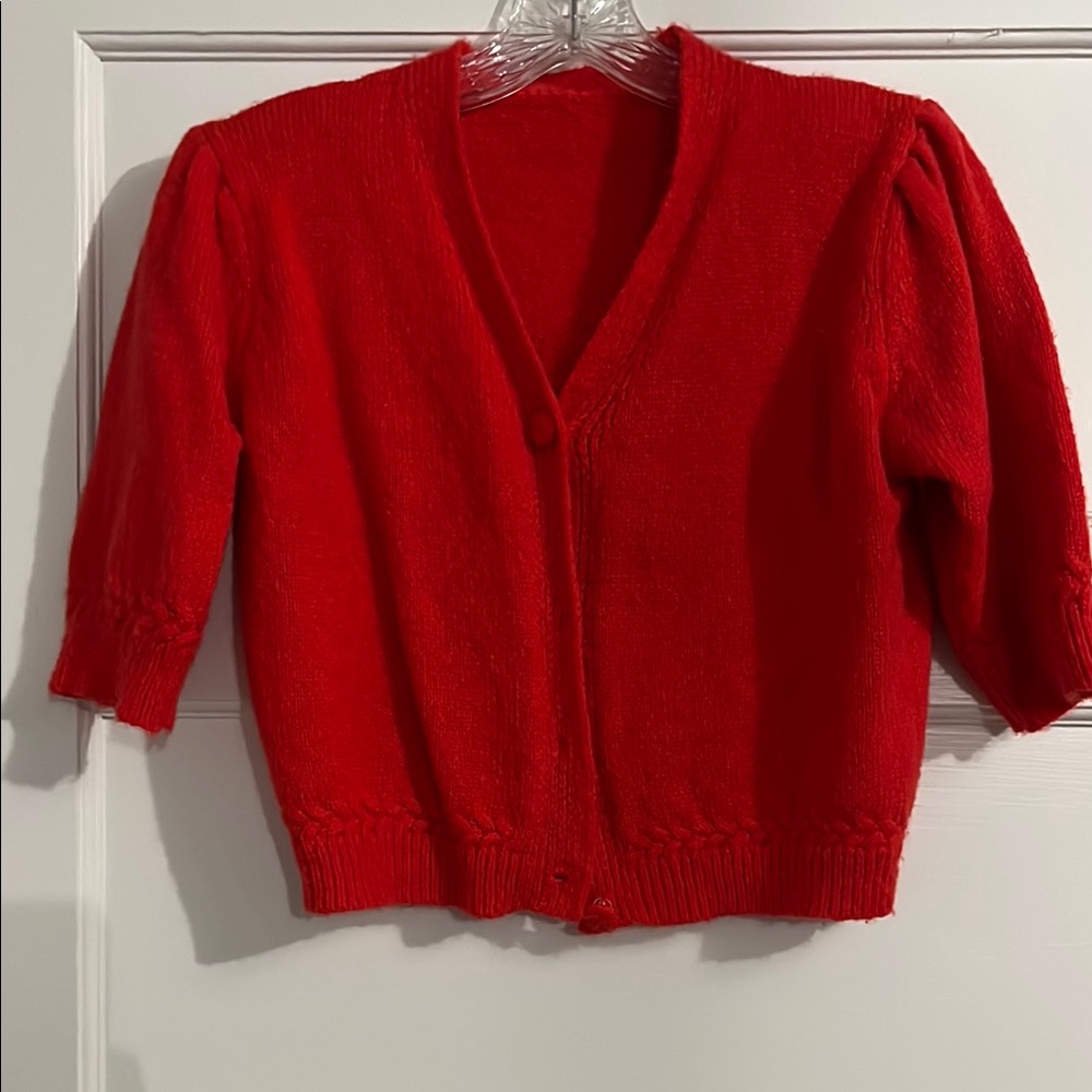 Red Women's Cropped Short Sleeve Sweater